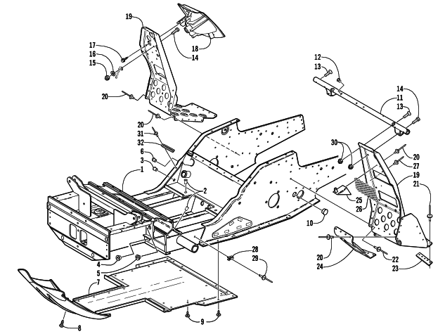 Parts Diagram for Arctic Cat 2002 ZL 550 SNOWMOBILE FRONT FRAME AND FOOTREST ASSEMBLY