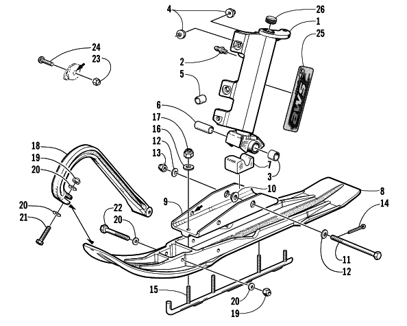 Parts Diagram for Arctic Cat 2002 MOUNTAIN CAT 800 EFI () SNOWMOBILE SKI AND SPINDLE ASSEMBLY