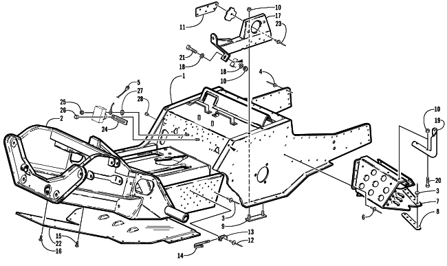 Parts Diagram for Arctic Cat 2002 BEARCAT WIDE TRACK () SNOWMOBILE FRONT FRAME AND FOOTREST ASSEMBLY