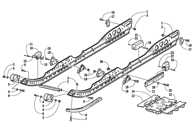 Parts Diagram for Arctic Cat 2002 MOUNTAIN CAT 800 EFI (LE 151) SNOWMOBILE SLIDE RAIL AND TRACK ASSEMBLY