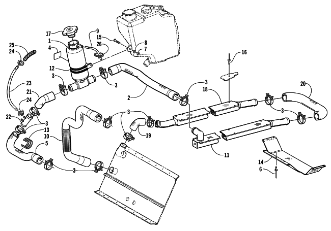Parts Diagram for Arctic Cat 2002 PANTERA 600 EFI ESR SNOWMOBILE COOLING ASSEMBLY