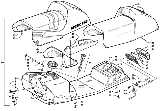 Parts Diagram for Arctic Cat 2002 ZR 500 CC () SNOWMOBILE GAS TANK, SEAT, AND TAILLIGHT ASSEMBLY