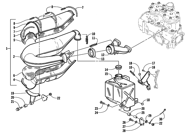 Parts Diagram for Arctic Cat 2002 PANTERA 600 EFI ESR SNOWMOBILE EXHAUST ASSEMBLY