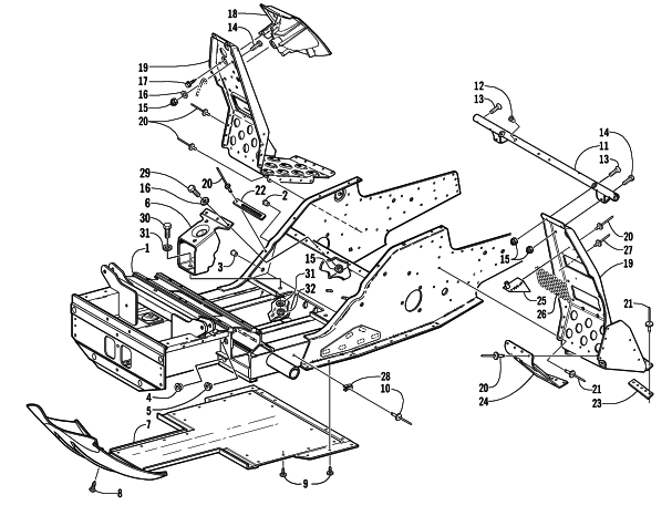 Parts Diagram for Arctic Cat 2002 PANTHER 570 (R) SNOWMOBILE FRONT FRAME AND FOOTREST ASSEMBLY