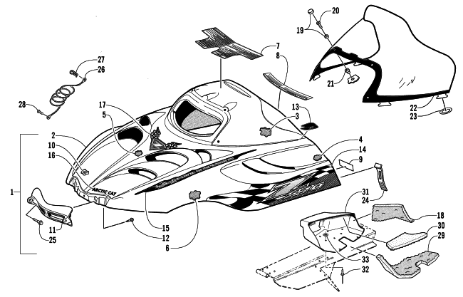 Parts Diagram for Arctic Cat 2002 Z 570 SS SNOWMOBILE HOOD AND WINDSHIELD ASSEMBLY