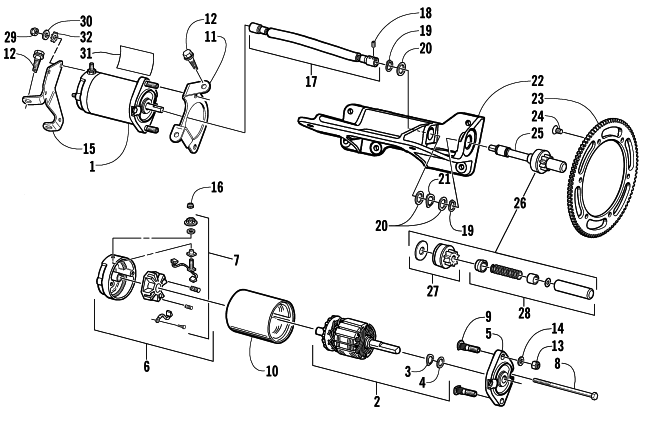 Parts Diagram for Arctic Cat 2002 Z 570 (ESR) SNOWMOBILE FLEX-DRIVE STARTER MOTOR ASSEMBLY