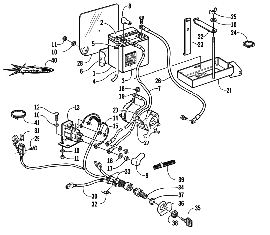 Parts Diagram for Arctic Cat 2002 MOUNTAIN CAT 570 SNOWMOBILE BATTERY, SOLENOID, AND CABLES