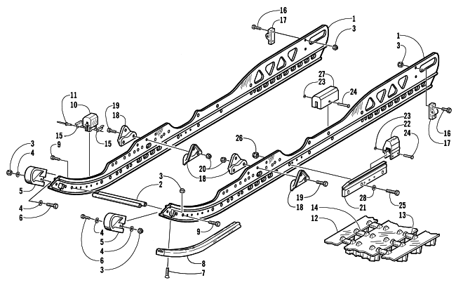 Parts Diagram for Arctic Cat 2002 MOUNTAIN CAT 800 EFI (LE 151) SNOWMOBILE SLIDE RAIL AND TRACK ASSEMBLY (LE 151/International)