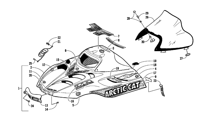 Parts Diagram for Arctic Cat 2002 ZR 800 SNOWMOBILE HOOD AND WINDSHIELD ASSEMBLY