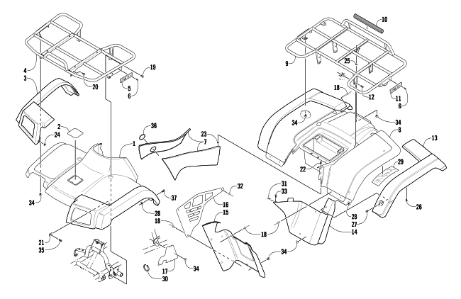 Parts Diagram for Arctic Cat 2002 250 2x4 () ATV BODY PANEL ASSEMBLY