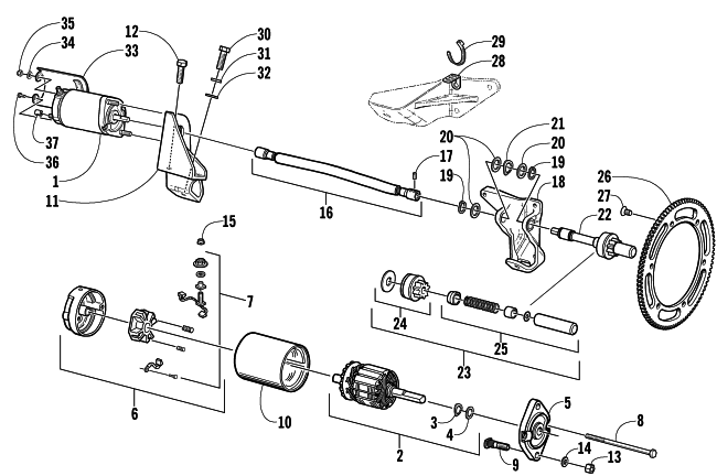 Parts Diagram for Arctic Cat 2002 PANTERA 550 SNOWMOBILE FLEX-DRIVE STARTER MOTOR ASSEMBLY