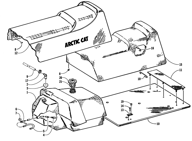 Parts Diagram for Arctic Cat 2002 BEARCAT WIDE TRACK () SNOWMOBILE GAS TANK AND SEAT ASSEMBLIES