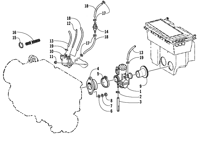 Parts Diagram for Arctic Cat 2002 Z 570 SS SNOWMOBILE CARBURETOR AND FUEL PUMP ASSEMBLY