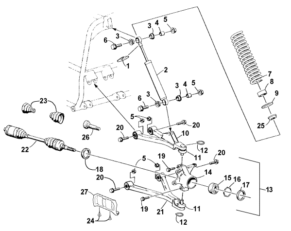 Parts Diagram for Arctic Cat 2002 250 4x4 () ATV FRONT SUSPENSION ASSEMBLY