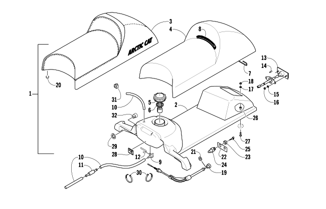 Parts Diagram for Arctic Cat 2003 ZR 120 SNOWMOBILE GAS TANK, SEAT, AND TAILLIGHT ASSEMBLY