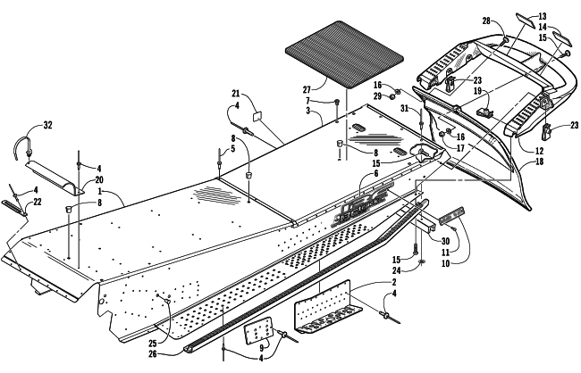 Parts Diagram for Arctic Cat 2002 MOUNTAIN CAT 570 SNOWMOBILE TUNNEL AND REAR BUMPER
