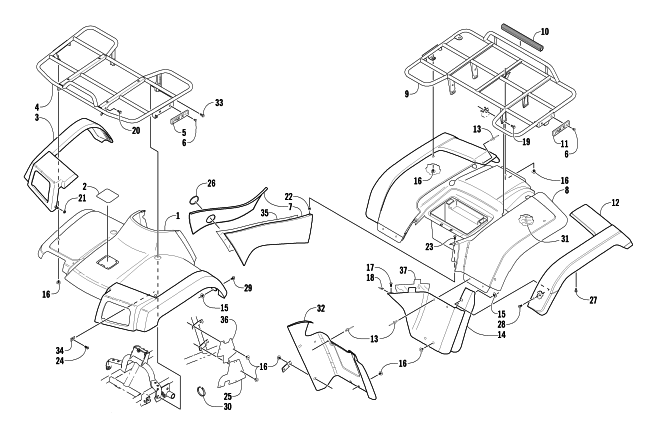 Parts Diagram for Arctic Cat 2002 500 AUTOMATIC TRANSMISSION () ATV BODY PANEL ASSEMBLY