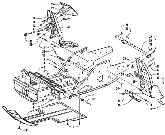 Parts Diagram for Arctic Cat 2002 ZRT 600 SNOWMOBILE FRONT FRAME AND FOOTREST ASSEMBLY