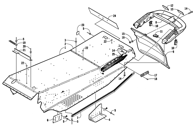 Parts Diagram for Arctic Cat 2002 ZRT 600 SNOWMOBILE TUNNEL AND REAR BUMPER