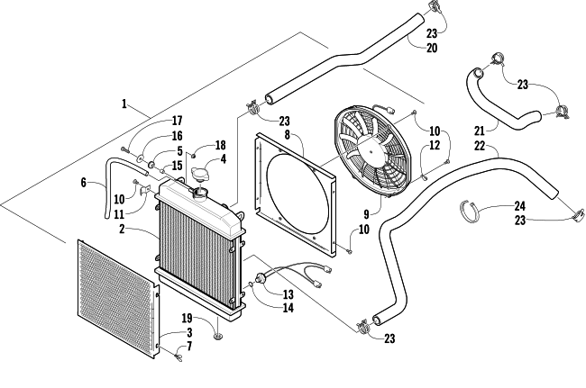 Parts Diagram for Arctic Cat 2004 500 AUTOMATIC TRANSMISSION 4X4 TBX ATV COOLING ASSEMBLY