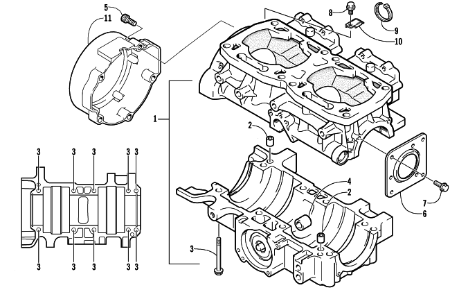 Parts Diagram for Arctic Cat 2002 MOUNTAIN CAT 800 EFI (LE 151) SNOWMOBILE CRANKCASE ASSEMBLY
