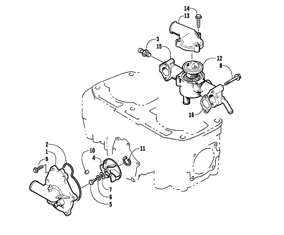 Parts Diagram for Arctic Cat 2003 ZL 800 EFI SS () SNOWMOBILE WATER PUMP/WATER MANIFOLD ASSEMBLY