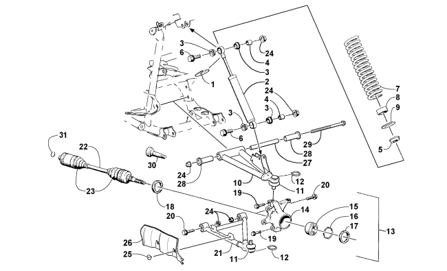 Parts Diagram for Arctic Cat 2002 375 AUTOMATIC TRANSMISSION (2X4 ) ATV FRONT SUSPENSION ASSEMBLY