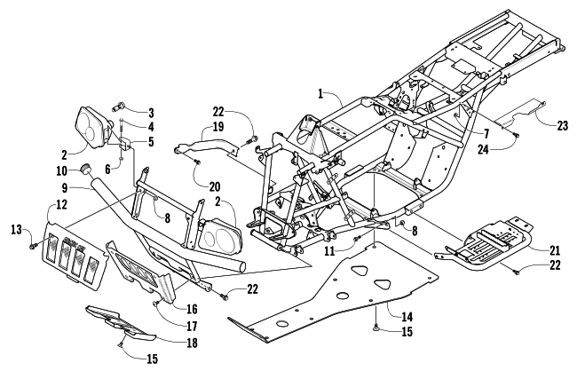 Parts Diagram for Arctic Cat 2002 500 AUTOMATIC TRANSMISSION TBX ATV FRAME AND RELATED PARTS