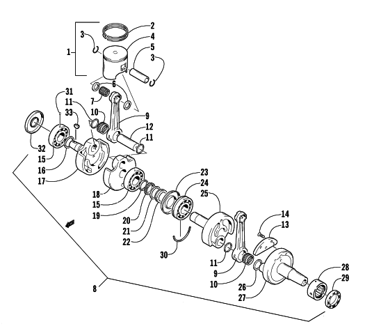 Parts Diagram for Arctic Cat 2002 Z 570 SNOWMOBILE PISTON AND CRANKSHAFT