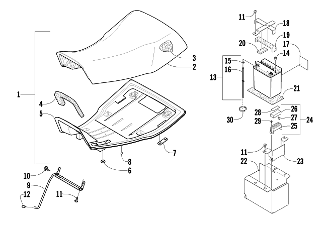 Parts Diagram for Arctic Cat 2002 500 AUTOMATIC TRANSMISSION TBX ATV SEAT AND BATTERY ASSEMBLIES
