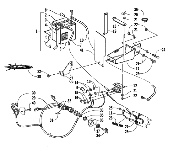 Parts Diagram for Arctic Cat 2002 ZL 600 EFI (ESR) SNOWMOBILE BATTERY, SOLENOID, AND CABLES