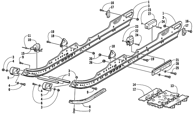 Parts Diagram for Arctic Cat 2002 MOUNTAIN CAT 600 EFI () SNOWMOBILE SLIDE RAIL AND TRACK ASSEMBLY