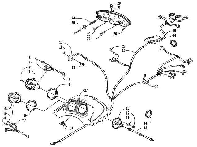 Parts Diagram for Arctic Cat 2002 MOUNTAIN CAT 500 SNOWMOBILE HEADLIGHT, INSTRUMENTS, AND WIRING ASSEMBLIES