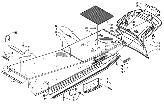 Parts Diagram for Arctic Cat 2002 MOUNTAIN CAT 1000 SNOWMOBILE TUNNEL AND REAR BUMPER