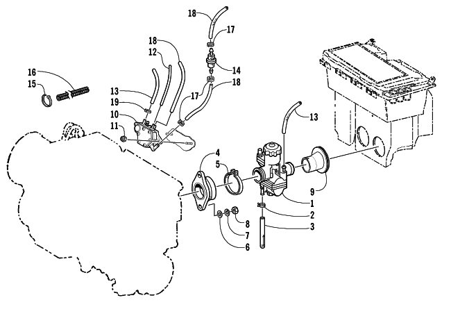 Parts Diagram for Arctic Cat 2002 MOUNTAIN CAT 570 SNOWMOBILE CARBURETOR AND FUEL PUMP ASSEMBLY