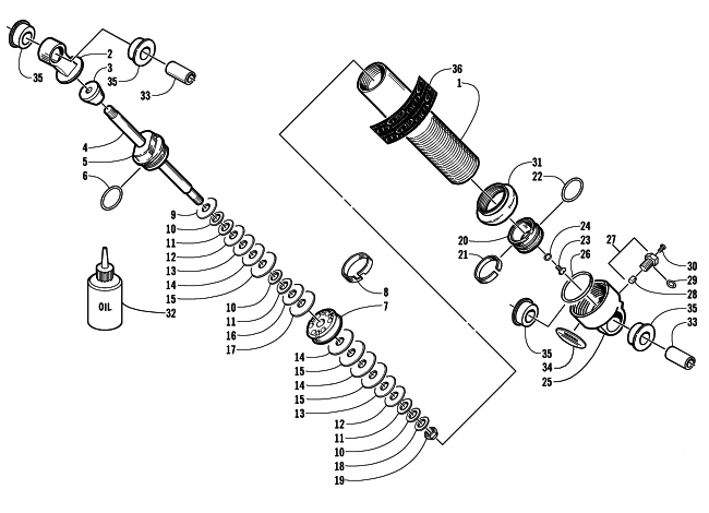 Parts Diagram for Arctic Cat 2002 MOUNTAIN CAT 600 EFI () SNOWMOBILE FRONT SUSPENSION SHOCK ABSORBER (LE)