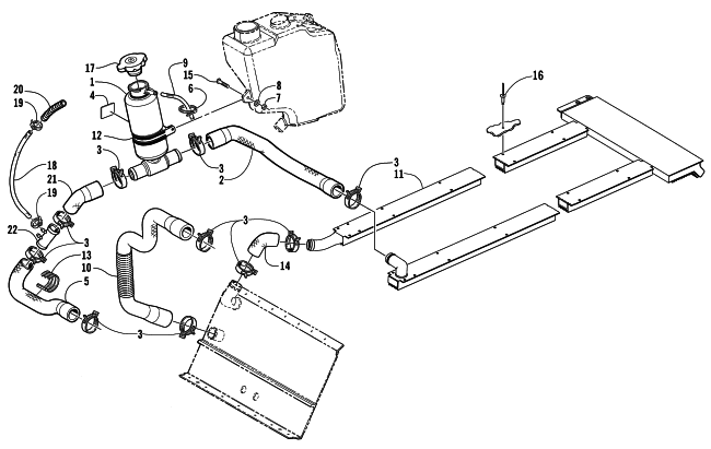 Parts Diagram for Arctic Cat 2002 PANTERA 600 EFI ESR SNOWMOBILE COOLING ASSEMBLY (International)