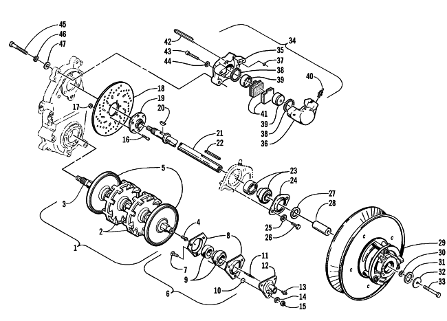 Parts Diagram for Arctic Cat 2002 Z 440 SNO PRO SNOWMOBILE DRIVE TRAIN SHAFTS AND BRAKE ASSEMBLIES