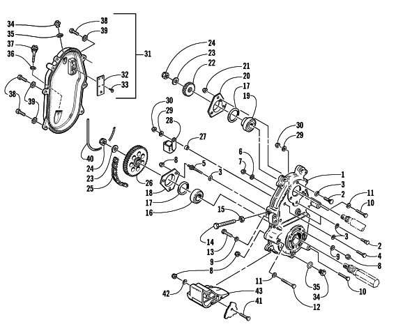 Parts Diagram for Arctic Cat 2002 Z 440 SNO PRO SNOWMOBILE DRIVE/DROPCASE ASSEMBLY