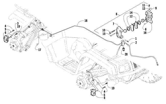 Parts Diagram for Arctic Cat 2002 400/500 MANUAL TRANSMISSION FIS (500 ) ATV HYDRAULIC FOOT BRAKE ASSEMBLY