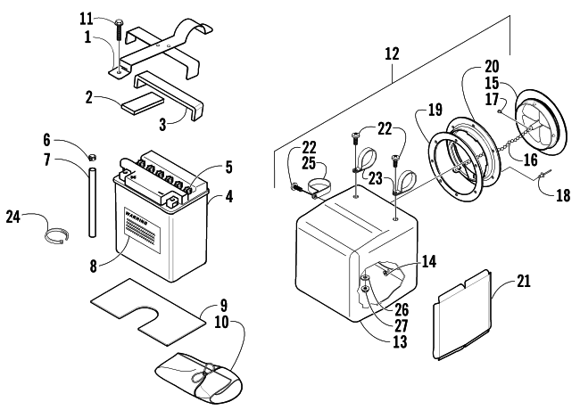 Parts Diagram for Arctic Cat 2002 500 AUTOMATIC TRANSMISSION FIS () ATV STORAGE BOX AND BATTERY ASSEMBLY