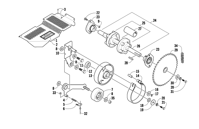 Parts Diagram for Arctic Cat 2005 ZR 120 SNOWMOBILE DRIVE TRAIN SHAFT AND BRAKE ASSEMBLIES