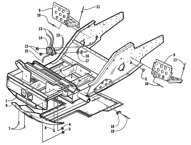 Parts Diagram for Arctic Cat 2002 Z 440 SNO PRO SNOWMOBILE FRONT FRAME AND FOOTREST ASSEMBLY