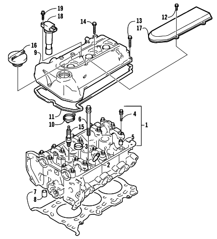 Parts Diagram for Arctic Cat 2002 4-STROKE TRAIL SNOWMOBILE CYLINDER HEAD ASSEMBLY