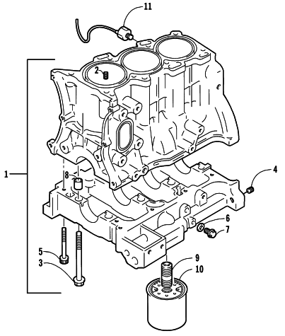 Parts Diagram for Arctic Cat 2002 4-STROKE TRAIL SNOWMOBILE CYLINDER BLOCK/BASE ASSEMBLY