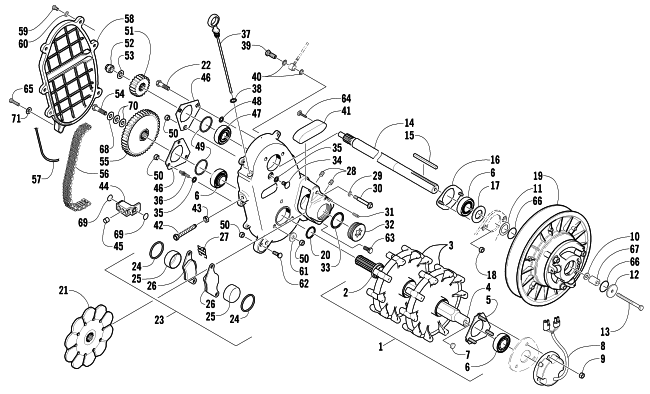 Parts Diagram for Arctic Cat 2002 ZR 440 SNO PRO () SNOWMOBILE DRIVE TRAIN SHAFTS, BRAKE, AND DROPCASE ASSEMBLIES
