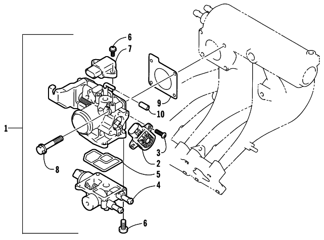 Parts Diagram for Arctic Cat 2002 4-STROKE TRAIL SNOWMOBILE THROTTLE BODY ASSEMBLY