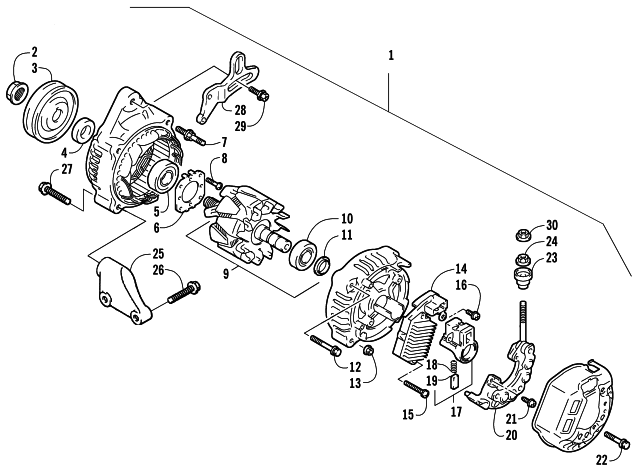 Parts Diagram for Arctic Cat 2002 4-STROKE TRAIL SNOWMOBILE ALTERNATOR ASSEMBLY