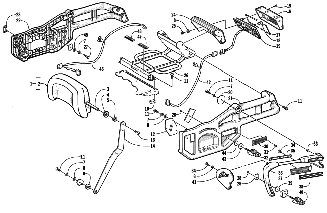 Parts Diagram for Arctic Cat 2002 4-STROKE TOURING () SNOWMOBILE BACKREST AND TAILLIGHT ASSEMBLY