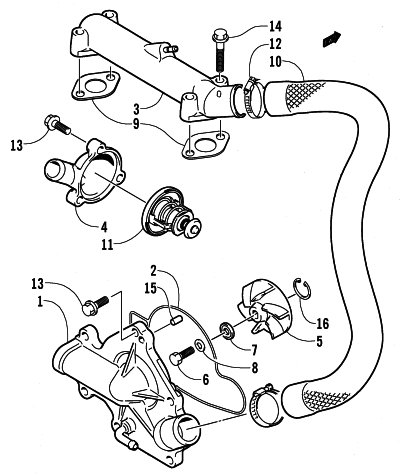 Parts Diagram for Arctic Cat 2002 ZR 440 SNO PRO () SNOWMOBILE WATER PUMP/WATER MANIFOLD ASSEMBLY